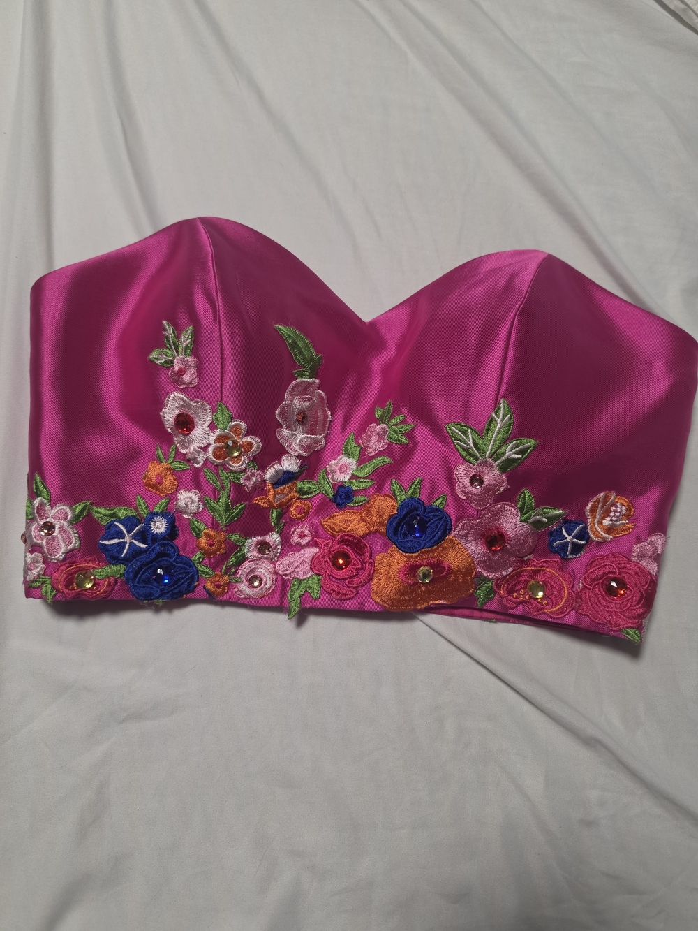 Fuchsia Embroidered Strapless Bustier Crop Top